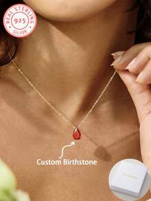 A 925 Sterling Silver Teardrop Birthstone Necklace, Custom-Made Birthstone Necklace, Personalised Jewellery, An Exquisite Gift Suitable For Occasions Such As Mother's Day, Valentine's Day, Birthdays, Anniversaries, Graduations, And Christmas. An Elegant Gift For Your Beloved Or Mother.