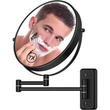- Espejo de maquillaje de 20, 3 para montaje en pared, 1X7X, brazo oscilante de dos caras giratorio de 360, para hombres y mujeres en hotelhogar, chapado en cromo - 20,3L x 20,3A cm + Negro - Ver 2