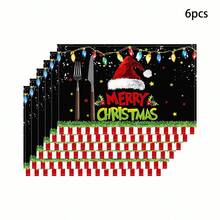 1/4/6 Stücke Leinen Weihnachtsszene Tischset, Landhausstil Winter Weihnachten Feiertag Heim Küche Tischdekoration. - Verschiedenfarbig - Übersicht 14
