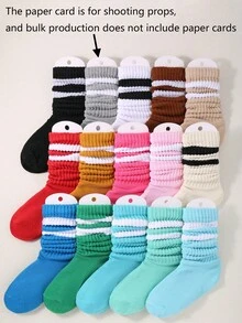 6 Pairs Of Stacked Socks, Parallel Bar Stacked Socks, Suitable For Girls' Daily Life/Dressing, Autumn And Winter Styles, Breathable, Comfortable, Soft, (1-16 Years Old)