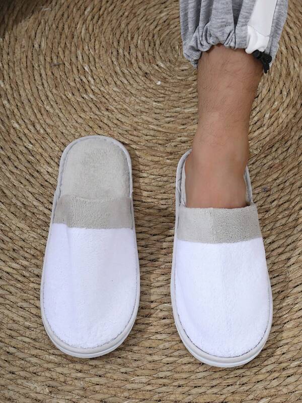 Papuci de hotel pentru bărbați, din lână coral cu dungi, antiderapanți îngroșați, pentru hotel, club, spa