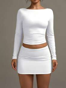 XLLAIS 双层可折叠低腰白色迷你裙，优雅的Y2K风格，可爱休闲胶囊系列，适合假日、假期、秋冬季、万圣节和圣诞节穿着。 - 白色 - 查看 6