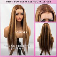 Peluca frontal de encaje de 13*4 con densidad de 200, cabello mezclado de color natural, peluca frontal de encaje HD sin pegamento con cabello bebé pre-arrancado, color ombre marrón 4/27, recta, para uso diario y ocasiones especiales