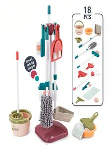 8/18pcs Kids Pretend Play Cleaning Toy Set | Mini Household Tool Kit, Including Broom, Mop And Bucket, Suitable For Role Play Learning | Children's Day & Graduation Gift (Accessories Random) - Multicolor - View 5