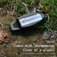 5件套四合一指南针、温度计、放大镜、哨子 - 带清晰温度刻度盘、内置放大镜和响亮哨子 - 适用于露营、徒步、登山、钓鱼的紧凑型求生/应急工具 - 户外装备钥匙扣（黑色），必备露营装备，时尚设计，经久耐用，多功能工具，优质材料，求生指南针，应急准备