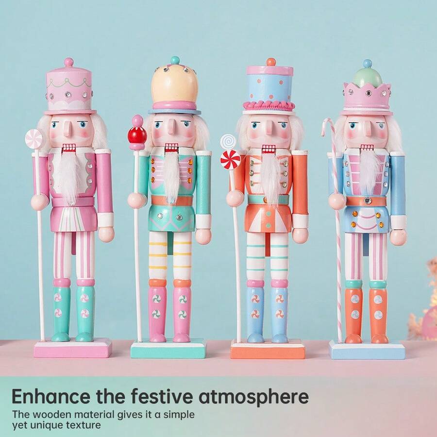 30厘米木制胡桃夹子士兵摆件，手工糖果系列雕像装饰品，适用于家居、办公室、圣诞礼物、节日装饰 - 彩色 - 查看 1