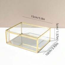 1pc Vintage Glass Jewelry Box, Rectangular Jewelry Display Storage Box With Lid, Vanity Trinket Box For Home Decor, Used To Store Jewelry, Rings, Bracelets, Jewelry Box, Dust-Proof Cosmetics And Accessories Storage Box, Rectangular Design, Glass Jewelry Box For Home Decor