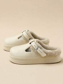 1 双时尚百搭侧缝厚毛绒女式拖鞋，EVA 防水鞋面，仿毛皮衬里，一脚蹬高端家居拖鞋，简约优雅露背穆勒拖鞋，黑色/卡其色/白色可选 - 卡其 - 查看 8