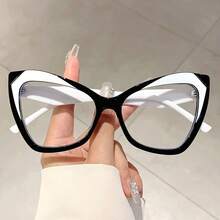 1 Pair Of Women's New Full Frame Cat Eye Shaped Non-Prescription Glasses Fashion  Frame Color Block Design Retro Simple Black Glasses For Daily Decoration - 卡其色豹紋 - 查看 1