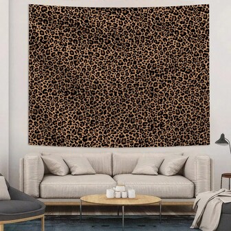 1 件豹纹印花挂毯，涤纶挂墙装饰，适用于客厅、卧室、办公室、家居装饰、派对、矩形印花厨房壁挂布，带垂坠，附带 3 个墙钉和 2 个夹子