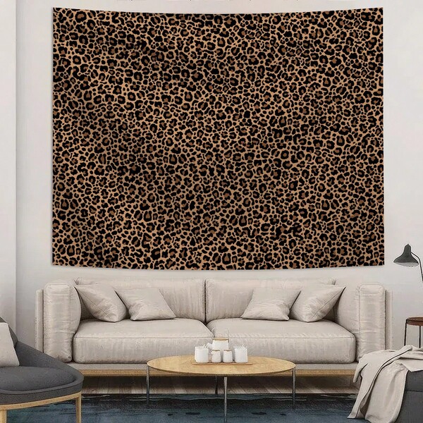 1pc Leopard Print Tapestry, Polyester Hanging Wall Decor For Living Room, Bedroom, Office, Home Decoration, Party, Rectangular Printed Kitchen Wall Hanging Cloth With Drape, Comes With 3 Wall Nails And 2 Clips