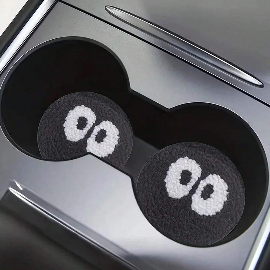 2 piezas-Posavasos de coche con ojos grandes, posavasos de interior de coche resistentes al desgaste, de cuero absorbente, antideslizantes, a prueba de golpes y salpicaduras