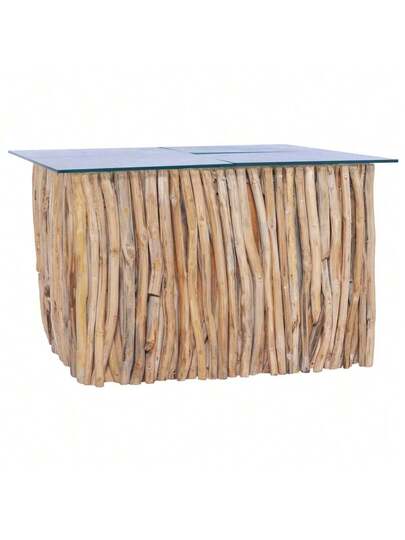 VidaXL Coffee Tafel Glass Top 66x66x40 Cm Solid Teak view 7