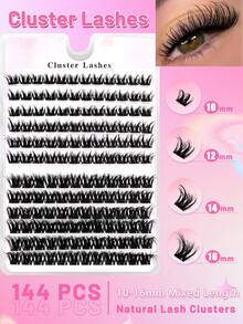 144pcs 10-16mm Mixed Length Fluffy Cluster False Eyelashes, DIY Individual Cluster Lashes, Segmented Pointed Tip Single Lashes, Individual Lash Extensions (ML04) - Black - View 3