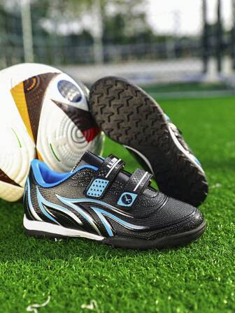 Children's Soccer Shoes American Football Small Size Soccer Shoes For Children Under 12 Years Old Rubber Soles Folding Double Adhesive Hook And Loop Free Lacing Training Shoes Suitable For Artificial Grass Soil Non-Slip Size 26 Start Boys And Girls Universal Student Bright Material Buckle