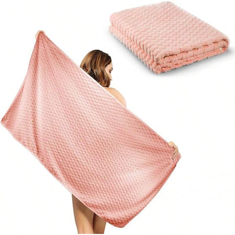 Toalla de baño Extra Grande:33.5*59 Pulgadas Toalla de baño súper Absorbente, Secado rápido, Ligero y Adecuado para baño, natación, Playa, Camping, Gimnasio - Rosa - Ver 1