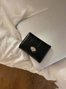 Monedero plisado, cartera de mujer de triple pliegue, versión coreana simple con hebilla de la cubierta, monedero, tarjetero de mujer, cartera de alta gama con hebilla de triple pliegue, regalo para la madre, novia, Día de la Madre, accesorios de moda para vacaciones, diseño moderno de textura suave, bolsa pequeña