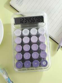 1pc Transparent Gradient Mechanical Keypad Calculator With Cartoon Pattern, 10 Digits Large Display Electronic Calculator For Office, School, Bank Use,School Supplies,Back To School