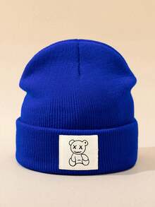 1/2/3pcs Unisex Line Bear Print Knit Beanie Hat, Soft Warm Casual Outdoor Fashion Headwear, Suitable For Daily Wear