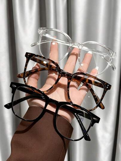 3 Pairs Minimalist Transparent Large Frame Glasses Set, Classic Timeless Multipurpose Decorative Simple Fashionable Plano Lenses Glasses, Suitable For All Face Shapes For Daily Office Reading Street Photography Decor (Color And Style Are Random)