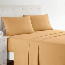 CLARA CLARK Premier 1800 Collection Hoja de Cama Set, Juego de sábanas 4 Piezas, Camel Gold, Talla(Chabacano California King) - Tipo 26 - Ver 2