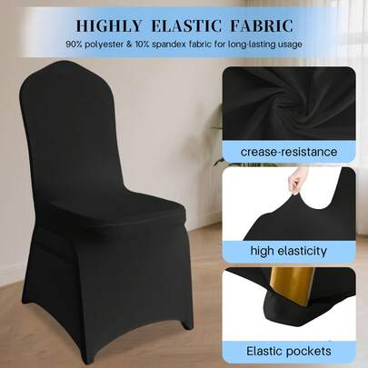 KUOGO Black Stretch Chair Covers For Dining Chair, Fitted Spandex Chair Protector, Stretchable Removable Chair Slipcover, For Banquet,Party,Dinning, Celebration, Wedding