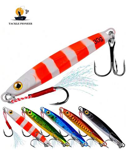 1 pieza Señuelo de metal con punta de plomo - Verde brillante y amarillo, con plumas para un fuerte atractivo, perfecto para pesca de agua dulce y salada. Disponible en tamaños de 7g, 10g, 15g, 20g y 30g. Señuelos de pesca | Cebo de colores brillantes | Equipo de pesca duradero.