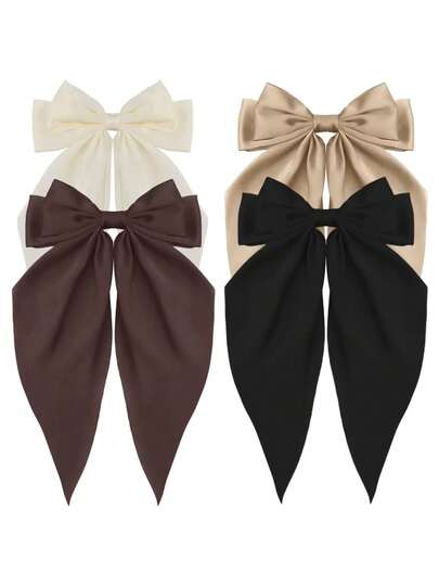 4pcs Women's Elegant Maillard Color Extra Large Bow Ribbon Hair Clips, Satin Bowknot Spring Clamps For Updo Hairstyles