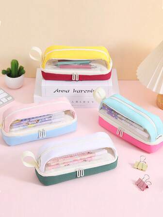 1PC/2025 New Back-To-School Stationery Storage Bag - Stationery Bag, Stationery Box, Transparent Oxford Cloth, Large Capacity, Simple Student Pen Case For Girls