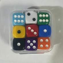 Caja de 9 dados sólidos transparentes de 14 mm y 16 mm de colores - Multicolor - Ver 14
