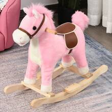 HOMCOM Rocking Horse Pink Plush Rocking Animal With Animal Sounds For Children 36-72 Months 65x32.5x61 Cm Toy