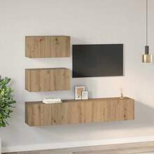 vidaXL TV-Schrank-Set Wandmontiert 4 Stücke Artisan-Eiche Holzwerkstoff - Gelb - Übersicht 4