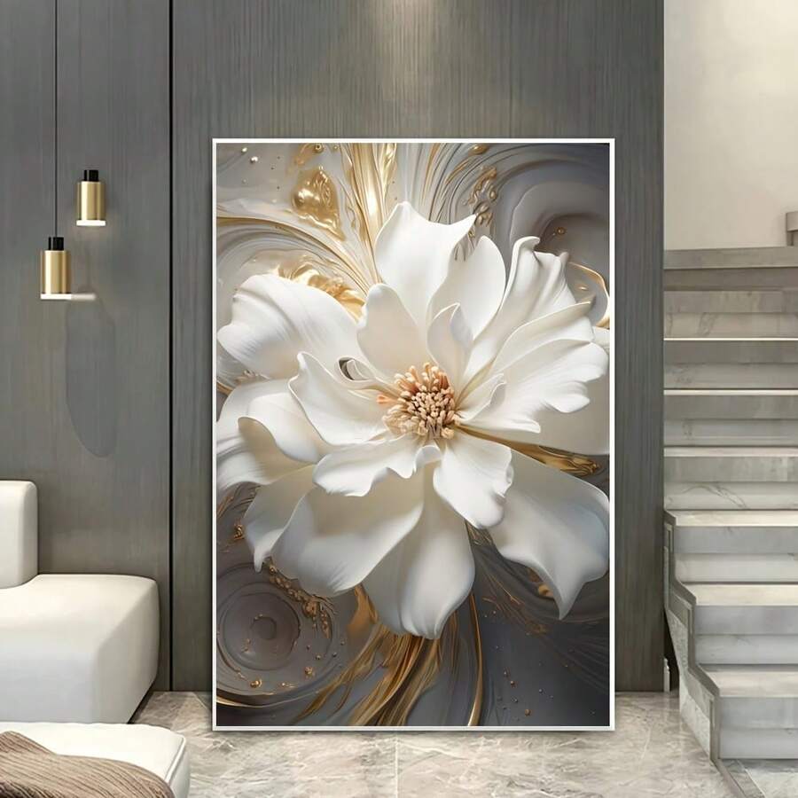 1pc White Abstract Tree Canvas Wall Art, Frameless Modern Poster For Living Room And Bedroom, No Electricity Needed - A - View 1