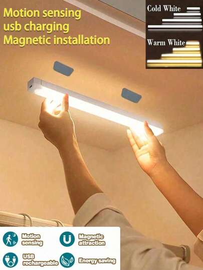 50cm /10cm/20cm/30cm/ Usb Wit Led Verlichting Strip Motion Sensor Perfect Cabinet, Wardrobe Hallway, Wireless Under Cabinet Lighting, Rechargeable Magnetic Night Lamp Hallway Kitchen Shelf Ho Room ation view 3