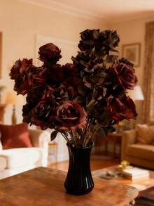 6/10pcs Black Artificial Silk Flowers, Artificial Rose Bouquet Suitable For Halloween Party, Dark Style Decor, Wedding Decoration, Bridal Backdrop Props, Bouquets, Corsages, Wristbands, Wedding Arches, Party Decorations - Black - View 5