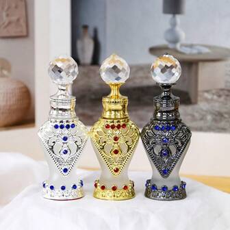 0.28oz/8ml Middle Eastern Style Rhinestone Decorated Fragrance Oil Bottle, Refillable, Hand Wash Only, Home Decor, Vanity Tray Accessory, Women & Girls Gift, Home & Travel Essential, Women Personal Care, Elegant Fragrance Storage Bottle, Exquisite Decor, High-End Quality, Fashionable Cosmetic Accessory (Empty, No Fragrance)