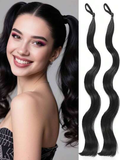 2 peças/1 peça extensão de rabo de cavalo cacheado com elástico de 18 polegadas resistente sintético natural ondulado aplique de cabelo rabo de cavalo extensões de cabelo rabo de cavalo falso ondulado para mulheres uso diário