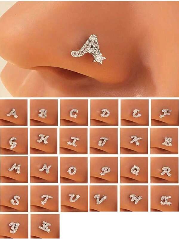 1pc Cubic Zirconia Inlaid Letter L-Shaped Stainless Steel Nose Piercing Ring, Suitable For Daily Wear