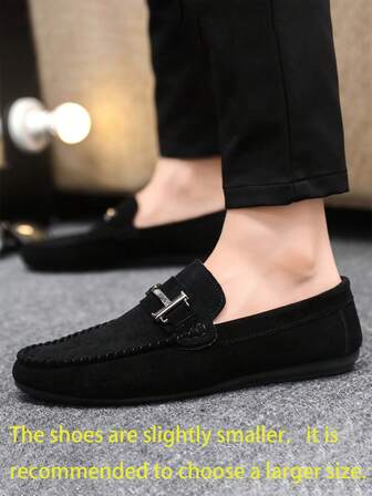Men's Loafers, New Casual Shoes, Versatile Moccasin Shoes, Slip-On Fisherman Shoes With Metal Buckle Decor, Casual Shoes Suitable For Valentine's Day, Halloween, Strolling, Dating (Size Runs Small And Narrow, Suggest Ordering One Size Up)