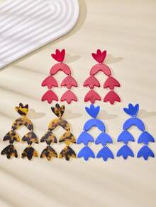 1 par de pendientes geométricos minimalistas de resina multicolor de moda, versátiles para festivales, fiestas, vacaciones y uso diario