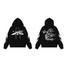Hoodie, Retro Letter Print Hoodie, Men's Streetwear Long-Sleeve Hooded Sweatshirt, Couple Matching Outfit Sweatshirts - H525黑色 - 查看 4