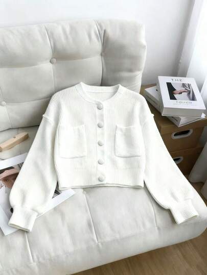 女士时尚开衫宽松针织短外套柔和奶油风格秋冬新品