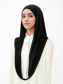 1pc Women's Solid Color Headscarf, Comfortable Breathable Hijab, Multifunctional Muslim Headwrap, Suitable For Daily Outings