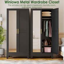 GEITIN 71 Inch Metal Clothing Storage Cabinet With Mirror And Hanger, With Double Doors And Adjustable Shelves. Used For Bedroom Wardrobes, Laundry Rooms, And Cloakrooms - màu đen - Xem 8