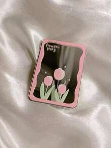 1pc Tulip Heart Shaped Acrylic Makeup Mirror, Foldable Desk Bubble Phone Holder Stand