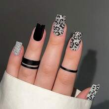 European And American Manicure Detachable Hot Girl Black Autumn And Winter High-End White Leopard Print French Wearable Nails - 彩色 - 查看 1