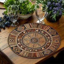 4Pcs Set, African Mud Cloth Round Placemats - Wear-Resistant, Good Wrinkle Resistance, Strong Heat Resistance, Exquisite Printing, Table Mats With Earthy Tones And Traditional Geometric Patterns, Perfect For Kitchen, Dining Room, And Party Decor, Textured Tableware - 01 - View 3