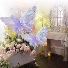 3PCS 20-Inch Silk Butterflies Decoration Set, Large Artificial Butterflies Available In 3 Colors (Purple, Pink, White) For Birthday, Wedding, Easter, Halloween, Christmas, Valentine's Day, DIY Crafts, Party, Home Decor, And Photography Props - 3PCS purple - 查看 9