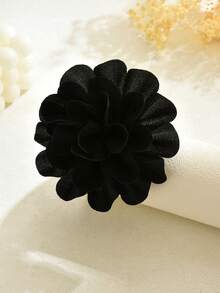 1pc Handmade Unique Organza Flower Brooch, Retro French Style, Elegant & Fashionable Black Floral Lapel Pin, Minimalist Design Suitable For Suit, Dress, Party Wear, Great Gift For Her