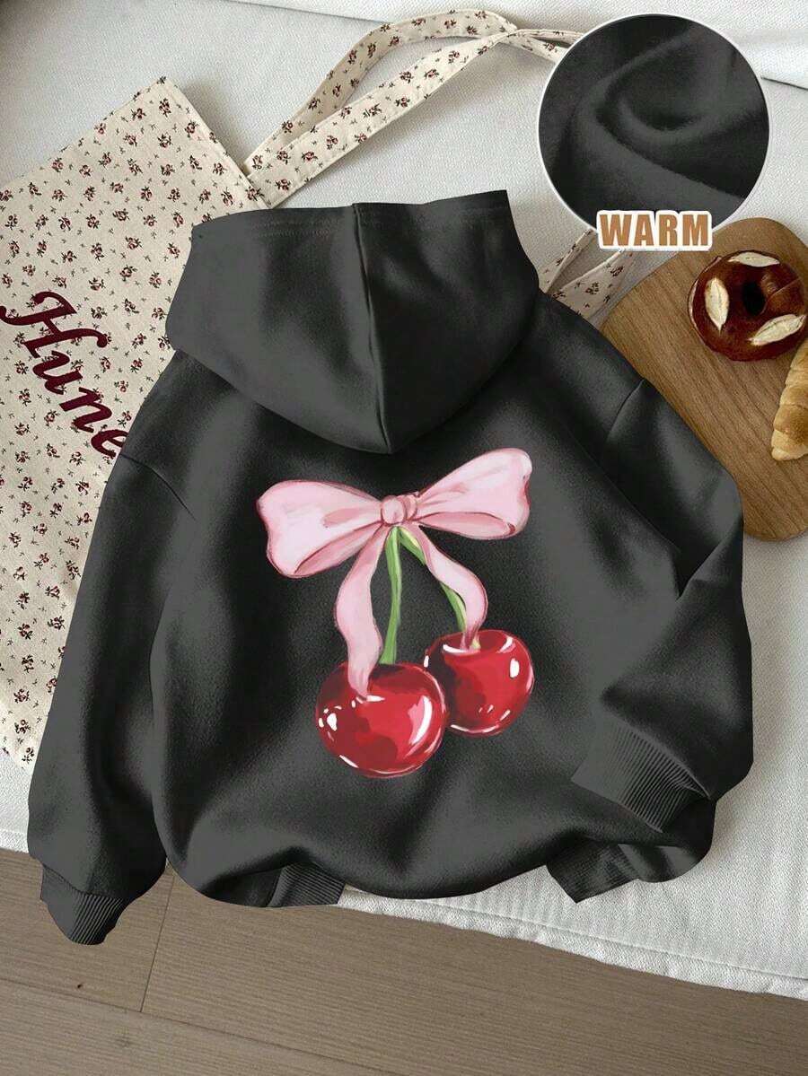 Popular Hoodies For GirlsWomen's Casual Simple Milano Pattern White Hoodie Sweatshirt, Loose Fit, Thick Thermal Lined, Suitable For Autumn And Winter,Long Sleeve Tops Back To School Fall And Winter Clothing Autumn And Winterroomy And Comfortable - 深灰色 2 - 查看 1
